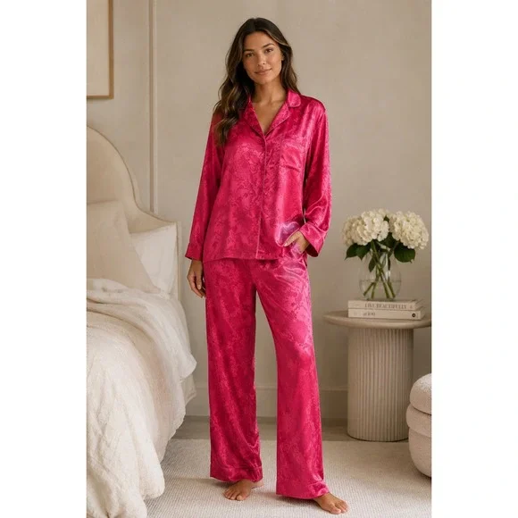 Victoria's Secret‎ Pajama Set Womens S Raspberry Satin Romantic Lounge 2pc Y2K