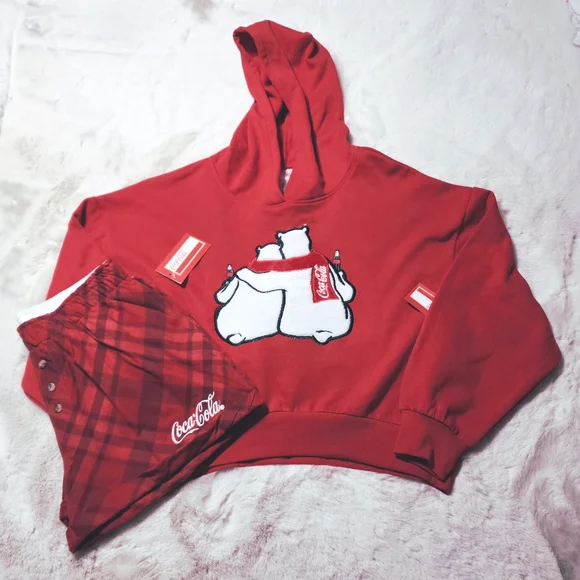 Coca-Cola Red Hoodie and Shorts PJ Set Size Medium