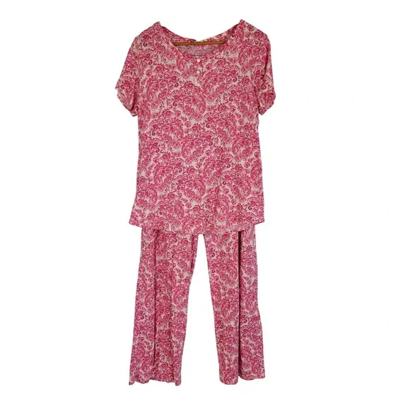 J. Jill Sleep Ultrasoft Pajamas Set Pink Floral Paisley Size Medium Cotton Modal