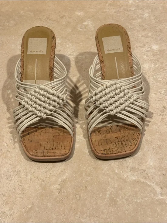 Dolce Vita White Woven Slide Sandals