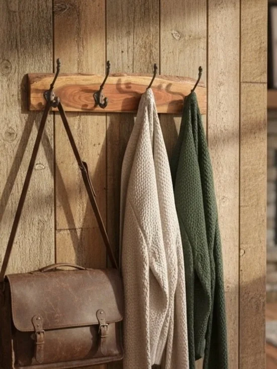 Vtg Live Edge Solid Wood Coat Rack Hanger Hooks Entryway Mudroom Decor
