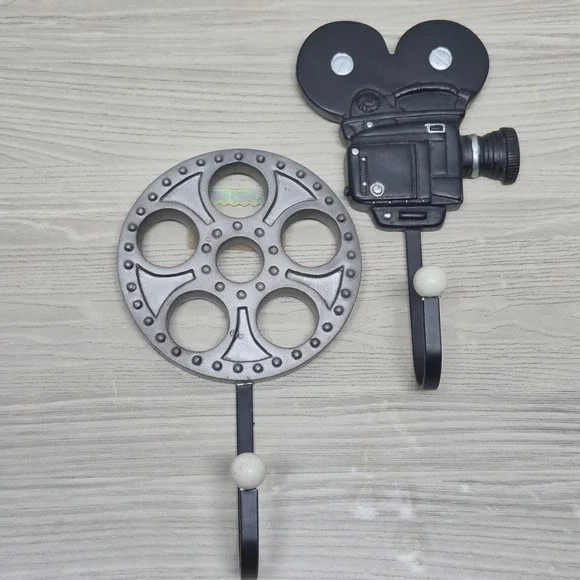 ICA Home Decor Movie Camera Film Reel Wall Hooks Set Vintage Cinema Media Room