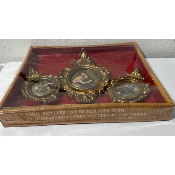 W Kay NY Mini Picture 3 Pc Set British Hong Kong  #626 Vintage MCM Wall Hanging