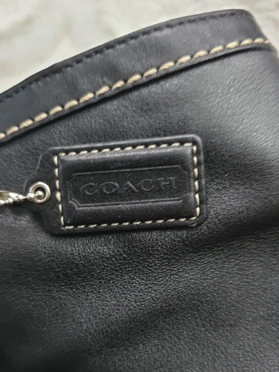 Men's Black Leather Coach Tote Bag with Silver Buckles