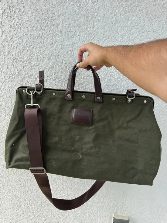 Line of Trade Olive Green Canvas Duffel with Dark Brown Leather Trim