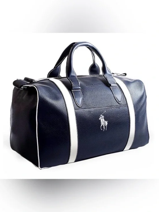 Ralph Lauren Navy and White Vegan Leather Duffel