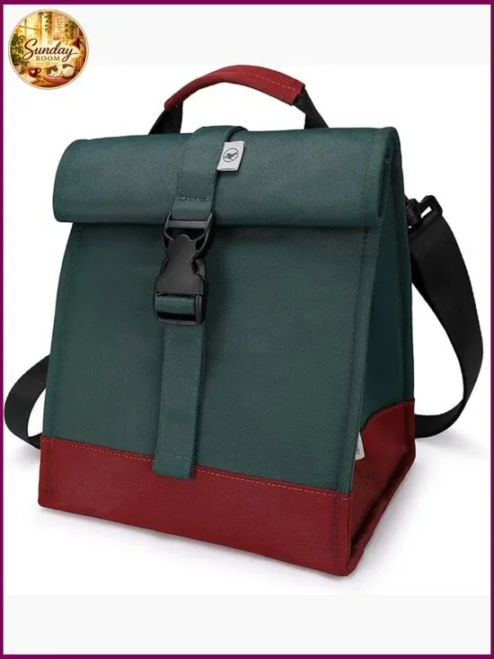 Insulated Rolltop Lunch Bag Tote with Shoulder Strap 8L Capacity