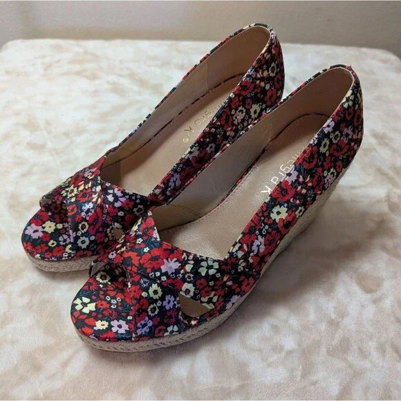 Allegra K Women's Peep Toe Platform Floral Espadrille Wedge Sandals Size 9