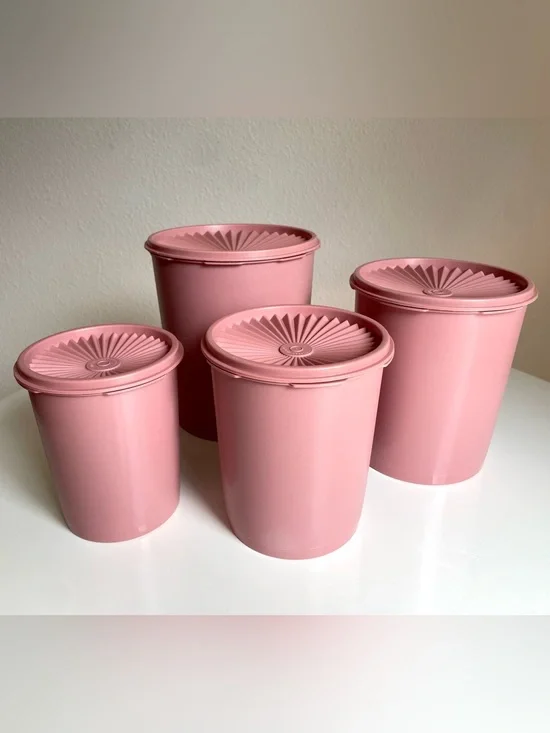 Vintage 80s Tupperware Servalier Canister Set of 4, Dusty Rose