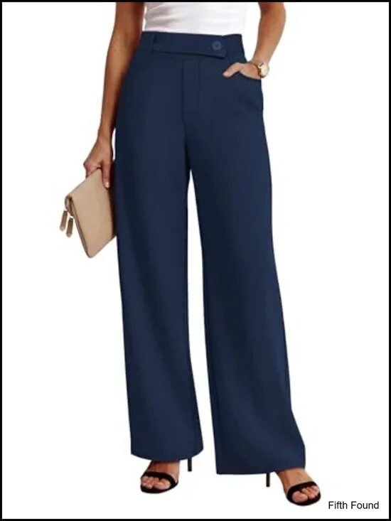 Wide Leg Dress Pants with Pockets High Waist Pull On Business Casual Stretchy