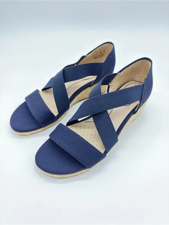 Life Stride Navy Elastic Crisscross Wedge Sandals