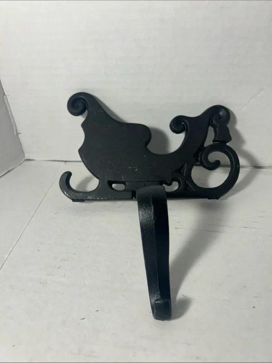 Black Decorative Sleigh Wall Hook -  Stocking holder Cast Iron Primintive