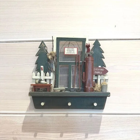 Vintage 3D Golf-Themed Wooden Key Holder & Shadow Box Wall Display