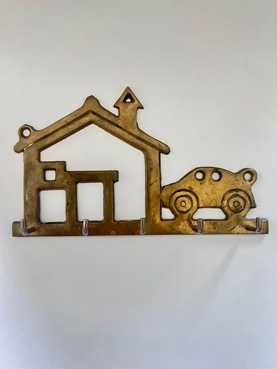Vintage Brass Wall-Mounted Key Hook Rack Hanger Unpolished Patina MCM Taiwan