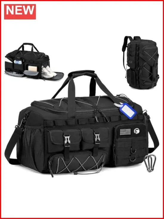 60L Tactical Duffle Bag with Shoe Compartment 3-in-1 Carry On Backpack
