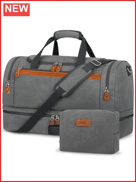 50L Expandable Canvas Travel Duffel Bag with Shoes Compartment, Carry On