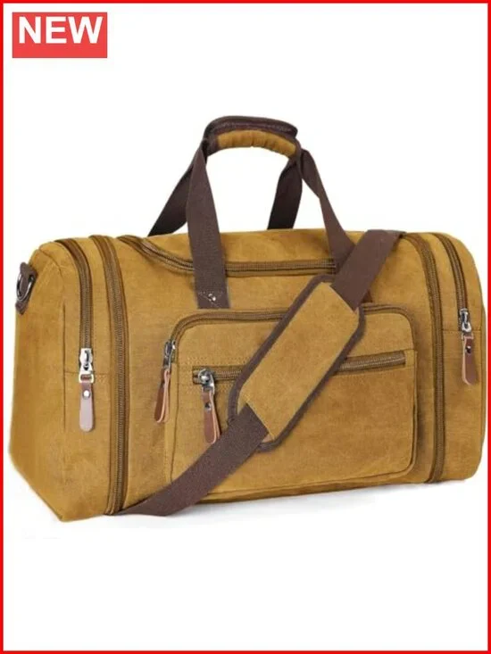 Large Canvas Leather Duffel Bag for Travel with 9 Pockets