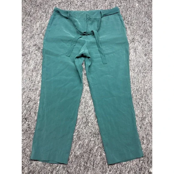 DKNY Womens Teal Green Tie Waist‎ Straight Leg Trousers Pants Size 16