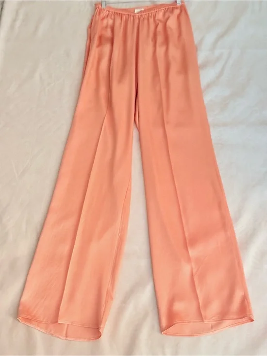 LAPOINTE Peach Fine Textured Satin Wide Leg Pants MD High Rise $690 Luxury Flowy
