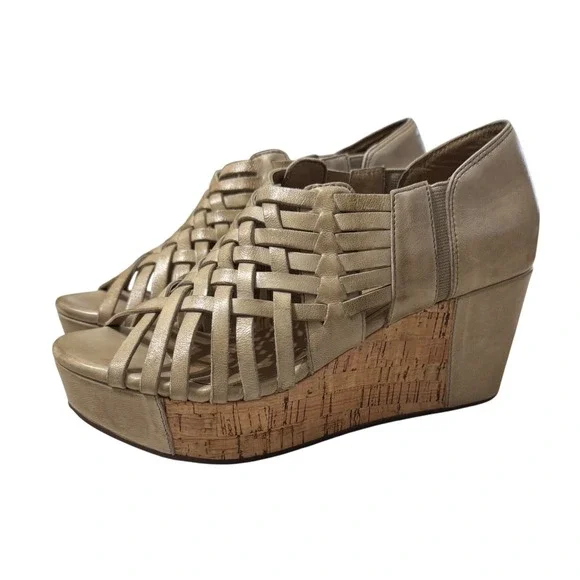 Chocolat Blu Winix Platform Sandal 6.5 Sand Tan Leather Woven Cork Good