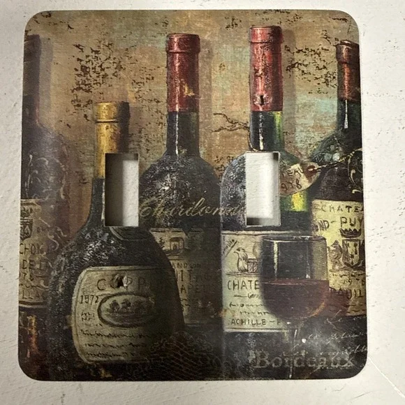 Wine Themed Heavy Steel Wall Double Toggle Light Switch Cover