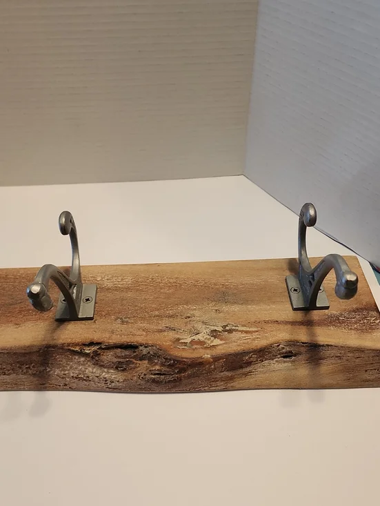 Wall-Mounted Rustic Wood Coat Rack with Silver Hooks