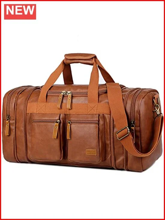 Faux Leather Travel Duffel Weekender Carry On Overnight Bag Sports