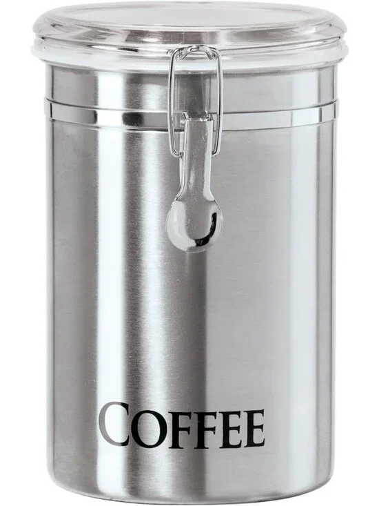 Airtight Stainless Steel Coffee Canister - 62oz, Clear Top for Beans & Grounds