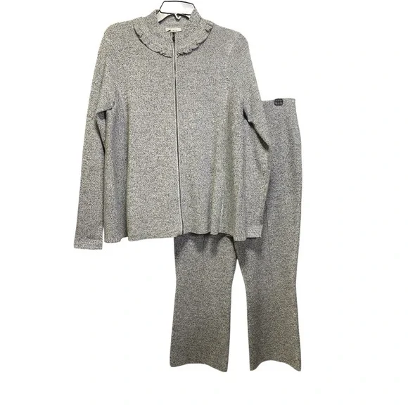 Per Se by Carlisle Women's Knit‎ 2 Piece Pant Suit Set Small S Gray