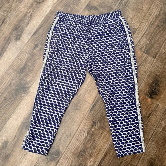 Anthropologie Women's Boho Scallop Print Beaded Cropped Joggers, Navy White, XL