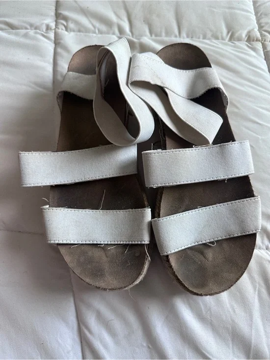 Women’s White Strappy Wedge Sandals Braided Ankle Strap Slip-On US 8