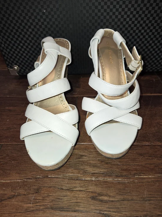 Adrienne Vittadini White Women's Strappy Cork Wedge Sandals