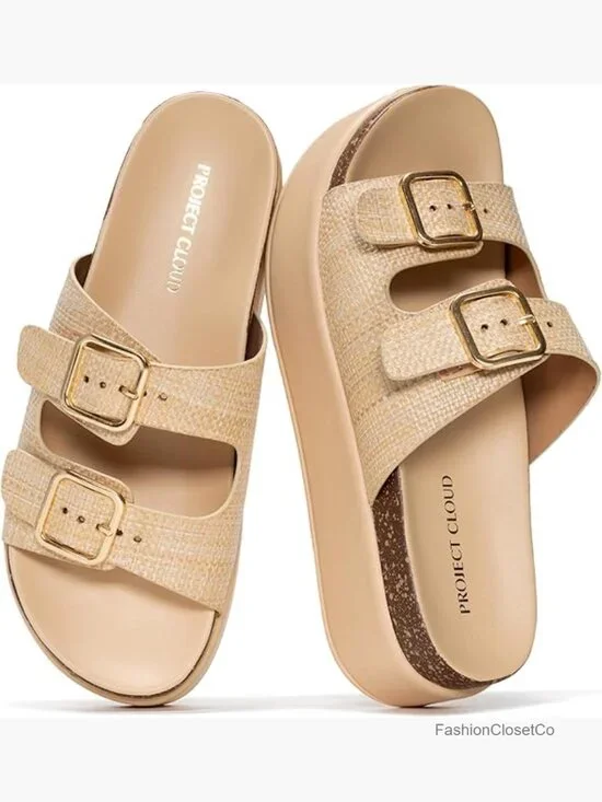 Plush & Soft Insole Wedge Slides for Women - Lightweight Platform Sandals