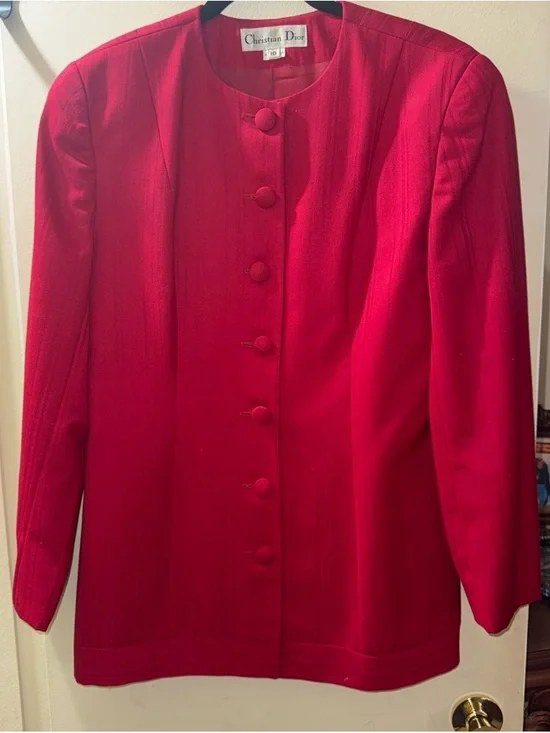 Dior Women’s Red Round-Neck Button Jacket