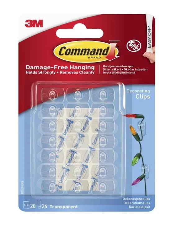 Command Decorating Clips, Clear, 20-Clips