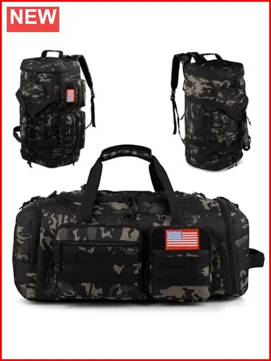 70L Water Resistant Tactical Gym Bag with Shoe Compartment and Wet Pocket