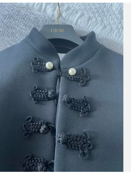 Authentic Christian Dior Fitted Wool Mandarin Collar Jacket Black Size 4 Blazer