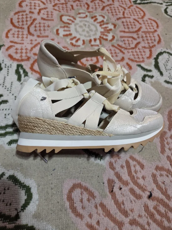 Lace-Up Espadrille Wedge Sandals - Cream