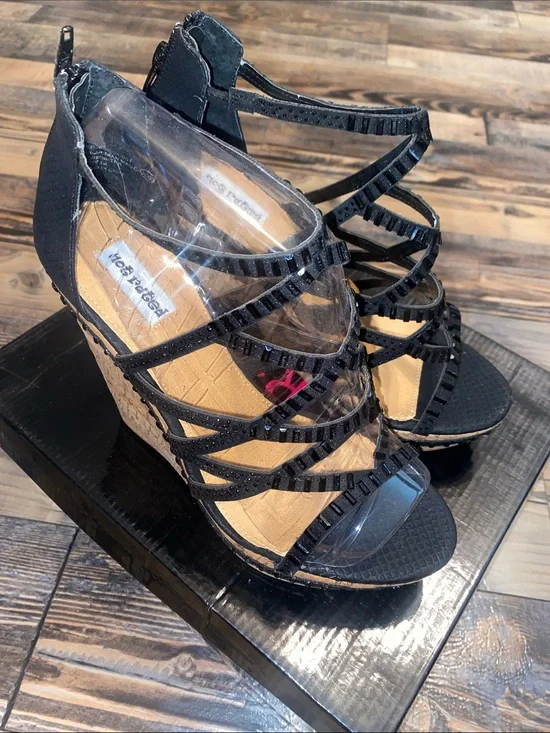 Not Rated Black Strappy Cork-Platform Wedge Sandals