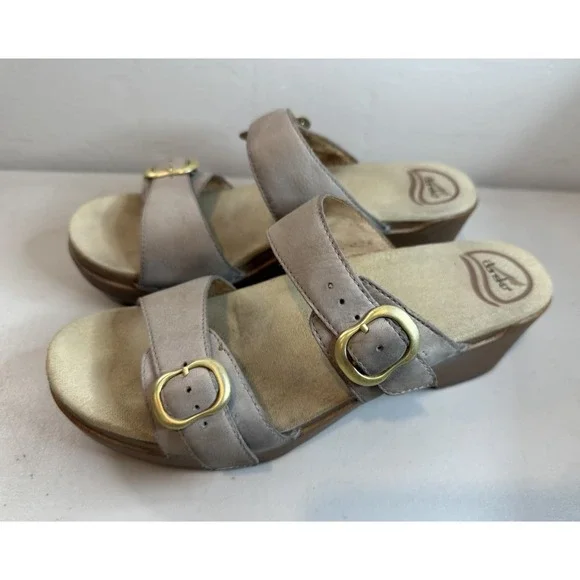 Dansko Sophie Taupe Leather Wedge Sandals US 9.5 10 2.25