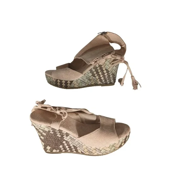 Unbranded Woven Platform Wedge Sandals 39‎ Tan Boho Tassel Festival Summer Shoes