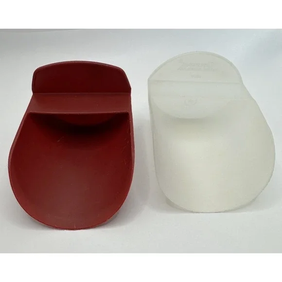 Tupperware Round Flour Rocker Scoops Dark Red & Clear Set of 2 USA