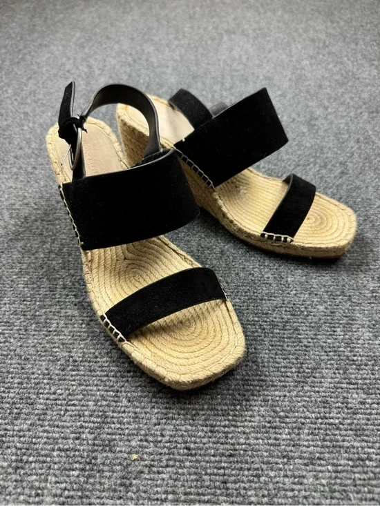 Banana Republic Black Suede Espadrille Wedge Sandals Size 6.5