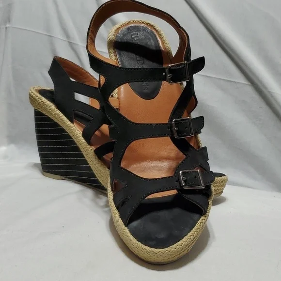 L'Amour Des Pieds ignacis black leather strappy wedge espadrille sandals
