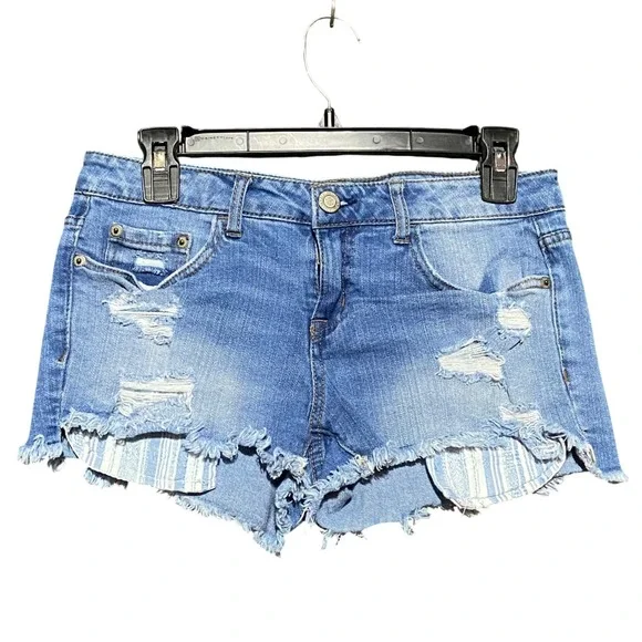 Aeropostale Y2K Shorty Shorts Size 4 Blue Distressed Low Rise Denim Cutoff Micro
