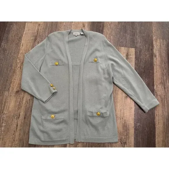 Jacobsons Vintage Sage Green 2 Piece Sweater Set Cardigan Tank Gold Button Large