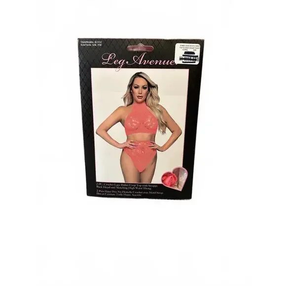 Leg Avenue Lingerie Set‎ Women S/M Coral New Crochet Lace Boho 81552
