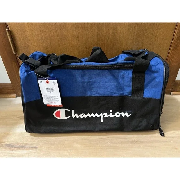 NWT Champion Logo Gym Duffel Bag‎ Royal Blue Black Medium Size Gym Weekender