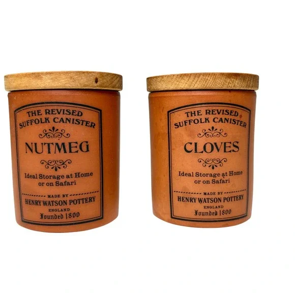 Henry Watson‎ Pottery Spice Canister Set Small Terracotta Nutmeg Cloves Suffolk