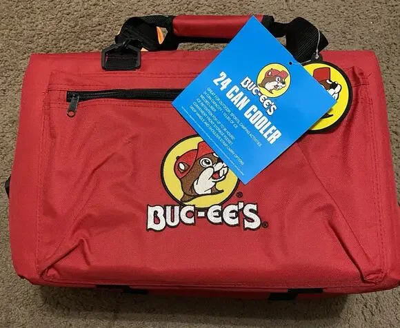 Buc-ees Travel Soft Cooler Travel Bag 24 CANS Bucees Embroidered Red Canvas New